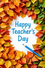 A vibrant and colorful autumn themed frame posed of real looking leaves, On the left side, there are numerous orange and yellow leaves, creating a warm and lively atmosphere, On the right side