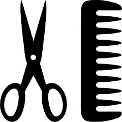 Icon set of scissors and comb