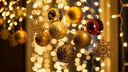 A cozy, rustic scene of handmade Christmas ornaments in progress. Wooden tree shapes, pinecones, and crafting supplies are laid out on a table.