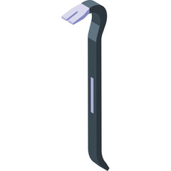 Isometric illustration of a dark gray crowbar tool with a light blue tip against a transparent white background representing a construction or demolition object
