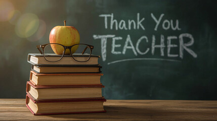 Teacher’s Appreciation – Classic Books and Chalkboard with Thank You Message