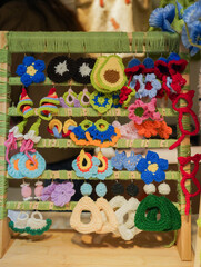 Crochet flower earrings handmade for decoration, illustration, background texture