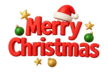 Festive red lettering with Christmas ornaments isolated on a transparent background