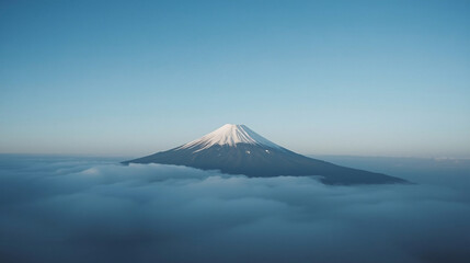Low Clouds over Mount Fuji – Minimal Aerial Landscape in Blue-Gray Tones
