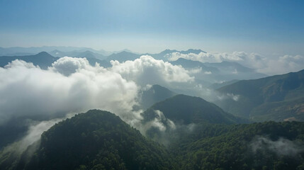 Morning Clouds over Enshi City – Serene Mist and Sunlight over Green Mountains