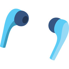 Pair of light blue wireless earbuds with dark blue tips on a transparent background perfect for technology and music themes