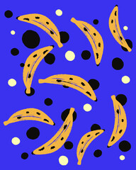 Retro vintage banana blue pattern polkadot background fabric textile poster print art editable