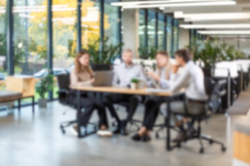 Businessmen blur in the workplace in office with computer or shallow depth of focus of abstract...