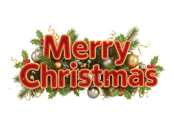 Glittering Christmas Greeting with Ornaments isolated on a transparent background