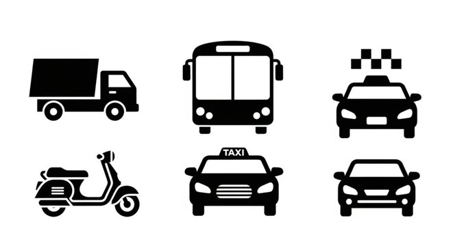 Black silhouette icons of different transportation vehicles on a white background design element created with generated ai
