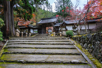 The marvelous Saimyo-ji Temple in Takao during fall season. Ukyo ward, Kyoto, Japan.