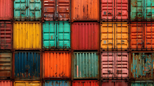 A row of colorful shipping containers