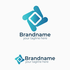 Abstract Rotating Square Logo Vector Design. Modern Technology Connection Propeller Symbol. Creative Digital Data Swirl Corporate Identity and Brand Logotype Template