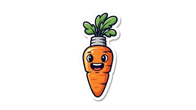 Smiling cartoon carrot character, cleverly designed as a glowing lightbulb. This vector symbolizes fresh, healthy, brilliant ideas, embodying innovation and smart concepts