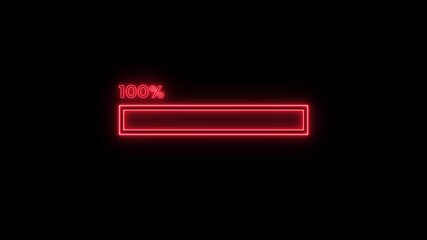 Neon loading bar icon animation . abstract glowing neon loading bar animation . abstract beautiful loading icon , 100% processing downloading black background . - Powered by Adobe