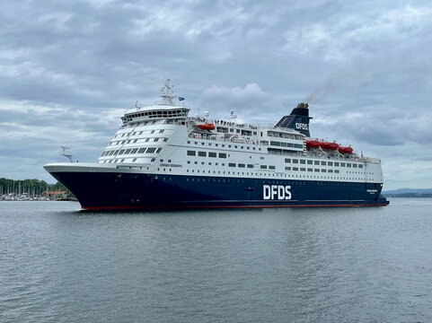 Oslo, Norway - June 30 2024: DFDS Crown Seaways ferry arriving in Oslo, Norway. The large passenger ship operates between Oslo and Copenhagen