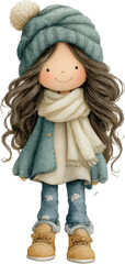 Warm Winter Cheer: A charming illustration depicts a delightful young girl, warmly bundled in winter attire. The illustration radiates coziness and captures the spirit of winter with a cheerful vibe.