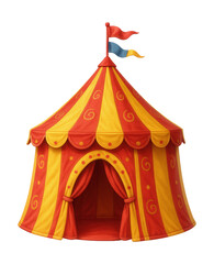 A colorful circus play tent, perfect for a child's birthday in a spacious living room.
