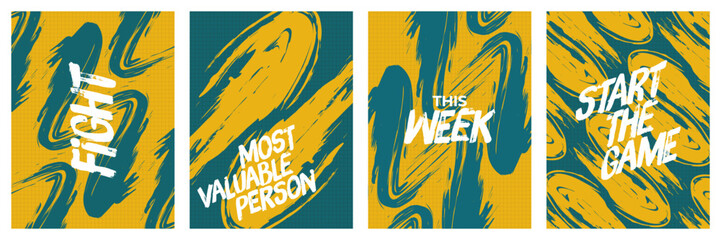 Sports Poster or Cover Template Design with Green and Yellow Brush and Halftone Effect. Sports Background with Grunge Concept