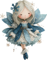 Winter Fairy's Grace: An enchanting illustration of a winter fairy, adorned in delicate icy attire and surrounded by glistening snowflakes, embodies the serenity and magic of the winter season.