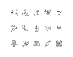 Employer branding icon set includes employer, reputation, value, proposition, retention, recruitment, attraction, compensation, identity, resources with standard lines, editable strokes, vektor