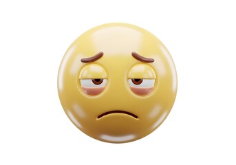 A 3d rendered yellow emoji face with tired eyes and a sad downturned mouth expressing exhaustion and disappointment