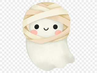 Watercolor mummy ghost, cute Halloween illustration Vector.