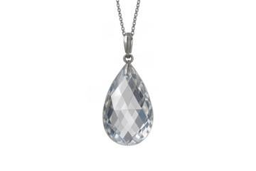 Faceted teardrop crystal pendant hanging on silver chain