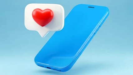 Blue smartphone with a red heart notification on a blue background - Powered by Adobe