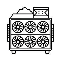 Black outline icon of a gpu mining rig on a white background