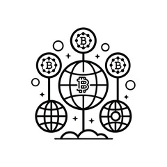 Global bitcoin network outline icon