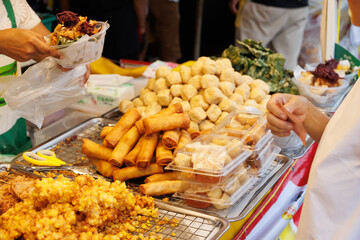 Vegetarian Festival (J Festival) In Thailand at Yaowarat China town, Street food vegetable mushroom...