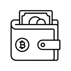 Simple black outline bitcoin wallet icon on a clean white background