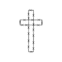Christian cross with Barbed wire icon isolated on white background