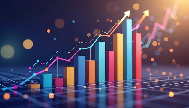 Business infographic highlights revenue, investment, target, strategy, and success