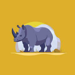 Rhinoceros on a yellow background. Flat vector illustration