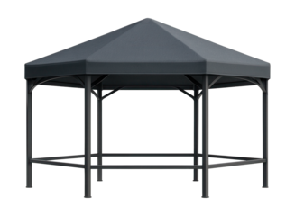 Hexagonal garden canopy with a steel frame, adding a unique touch to any private garden.