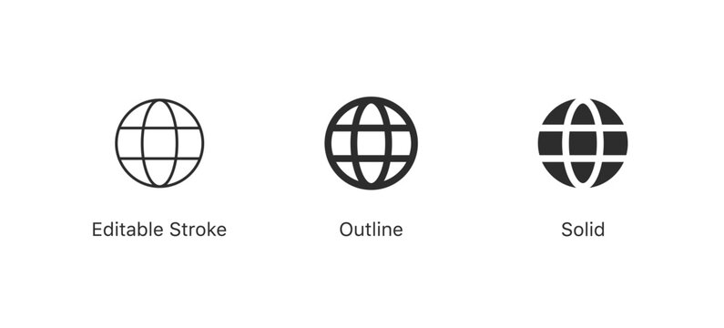 Global, Globe or world icon set. website icon in editable stroke, outline. for global network, internet, web, and international concepts, world, website, communication, and worldwide networking