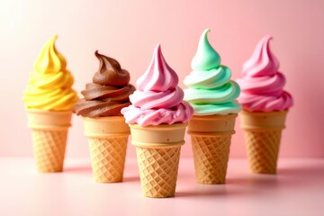 Five ice cream cones with different colors
