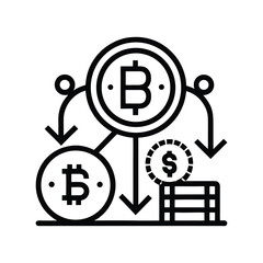 Bitcoin exchange rate icon with black outline on a white background