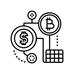 Bitcoin cash cryptocurrency exchange icon with black outline on white background