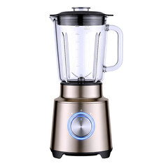 Modern stainless steel blender with illuminated blue dial isolated on transparent background