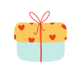 Gift box with hearts. Design element for greeting cards.