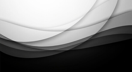 An elegant abstract background featuring dynamic grayscale waves that flow from white to black, creating a sense of depth and modern sophistication