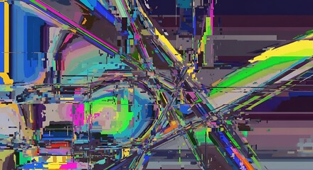 Abstract Glitch Art with Geometric Shapes and Lines