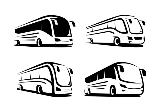 set of modern travel bus icon logo design collection