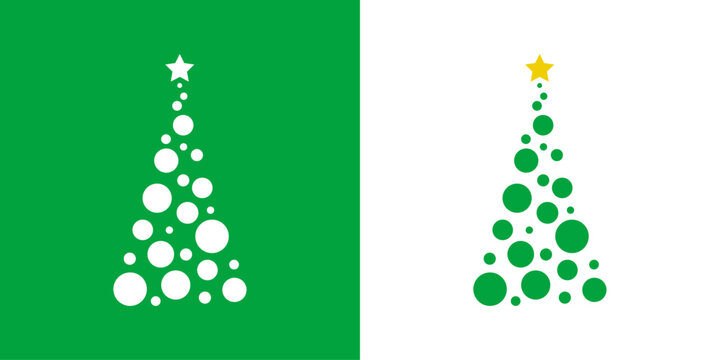 Logo con &aacute;rbol de navidad con forma de tri&aacute;ngulo con esferas y estrella para tarjetas y felicitaciones de Navidad
