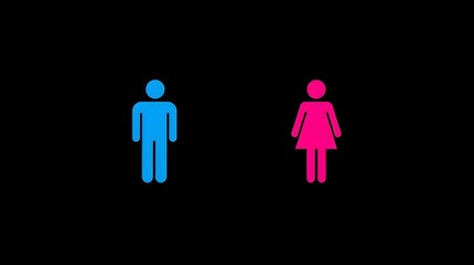 Male and Female Restroom Vector Symbols with Blue and Pink Silhouettes on Bright Bokeh Background, Public Facility Gender Icons for Washrooms, Entrances, and Changing Rooms.