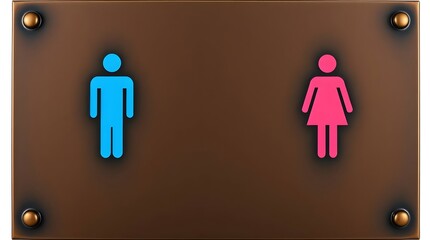 Male and Female Restroom Vector Symbols with Blue and Pink Silhouettes on Bright Bokeh Background, Public Facility Gender Icons for Washrooms, Entrances, and Changing Rooms.