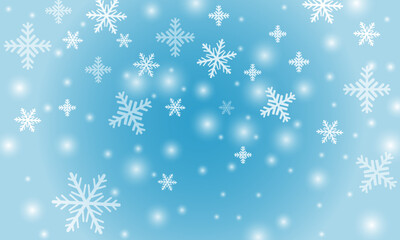 Wallpaper of randomly falling snowflakes. Frozen grains of snow dust. Snowy sky with a white turquoise background. Snowy natural scenery. Vector illustration.